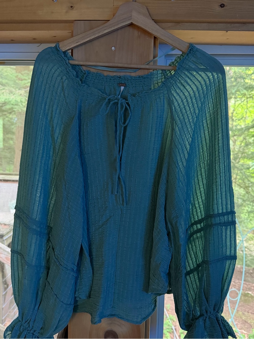 Free People Teal Sheer Boho Peasant Blouse